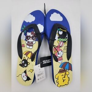 Sanrio Hello Kitty Flip Flops MENS sz 10 Black Blue Yellow Beach Chococat Unisex